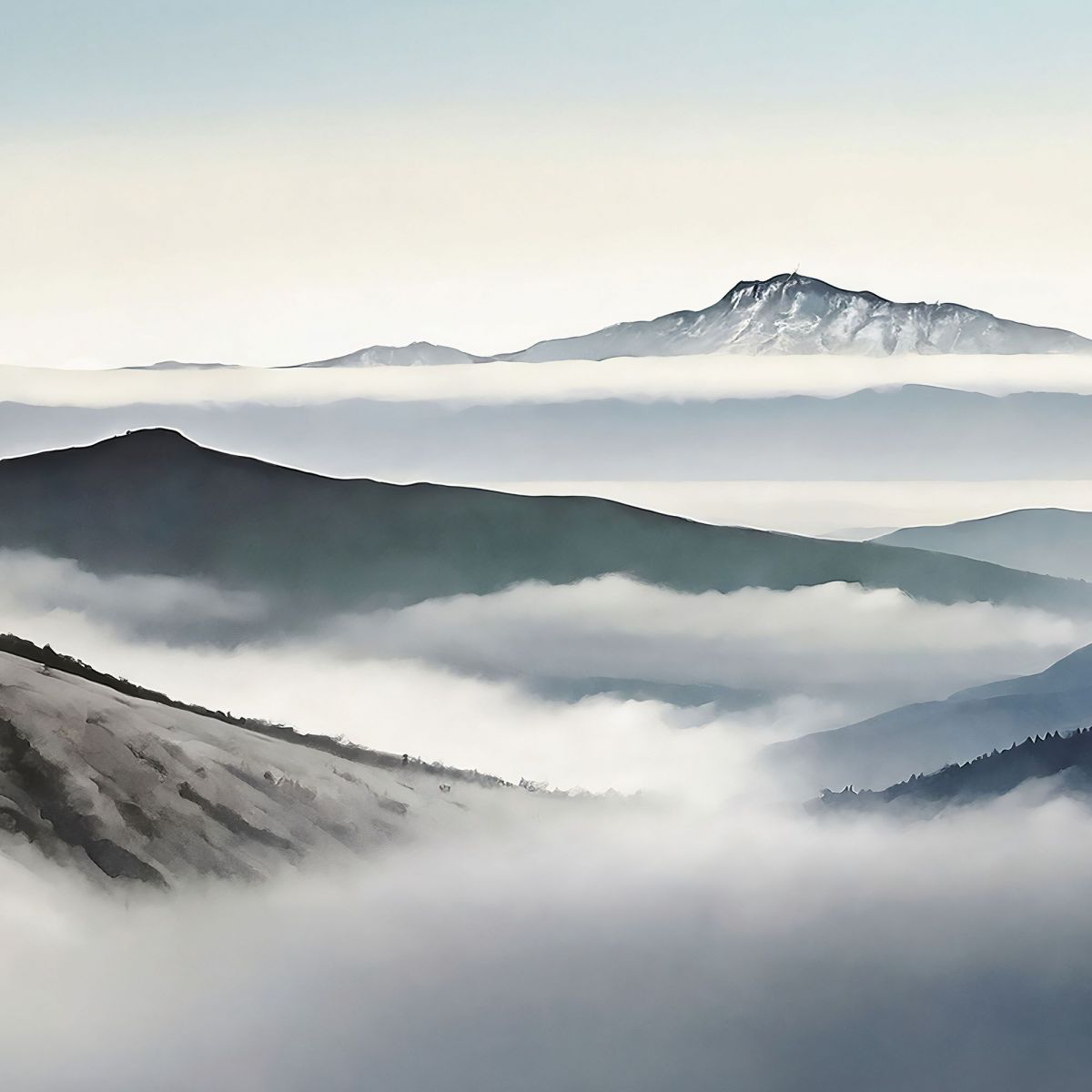 Abstract Landscape Painting Misty Mountains With Blue Peaks And Valleys abl22 canvas print