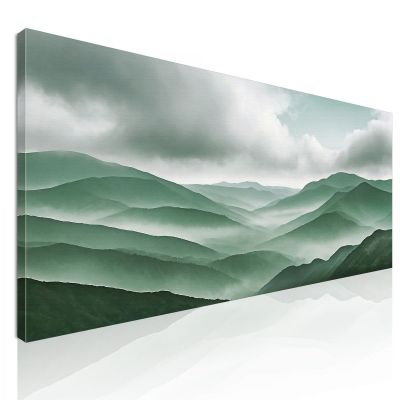 Abstract Landscape Painting Mountainous Landscape With Fog Green Hills And Cloudy Sky abl28 canvas print 