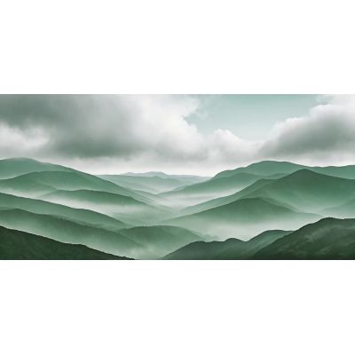 Abstract Landscape Painting Mountainous Landscape With Fog Green Hills And Cloudy Sky abl28 canvas print 