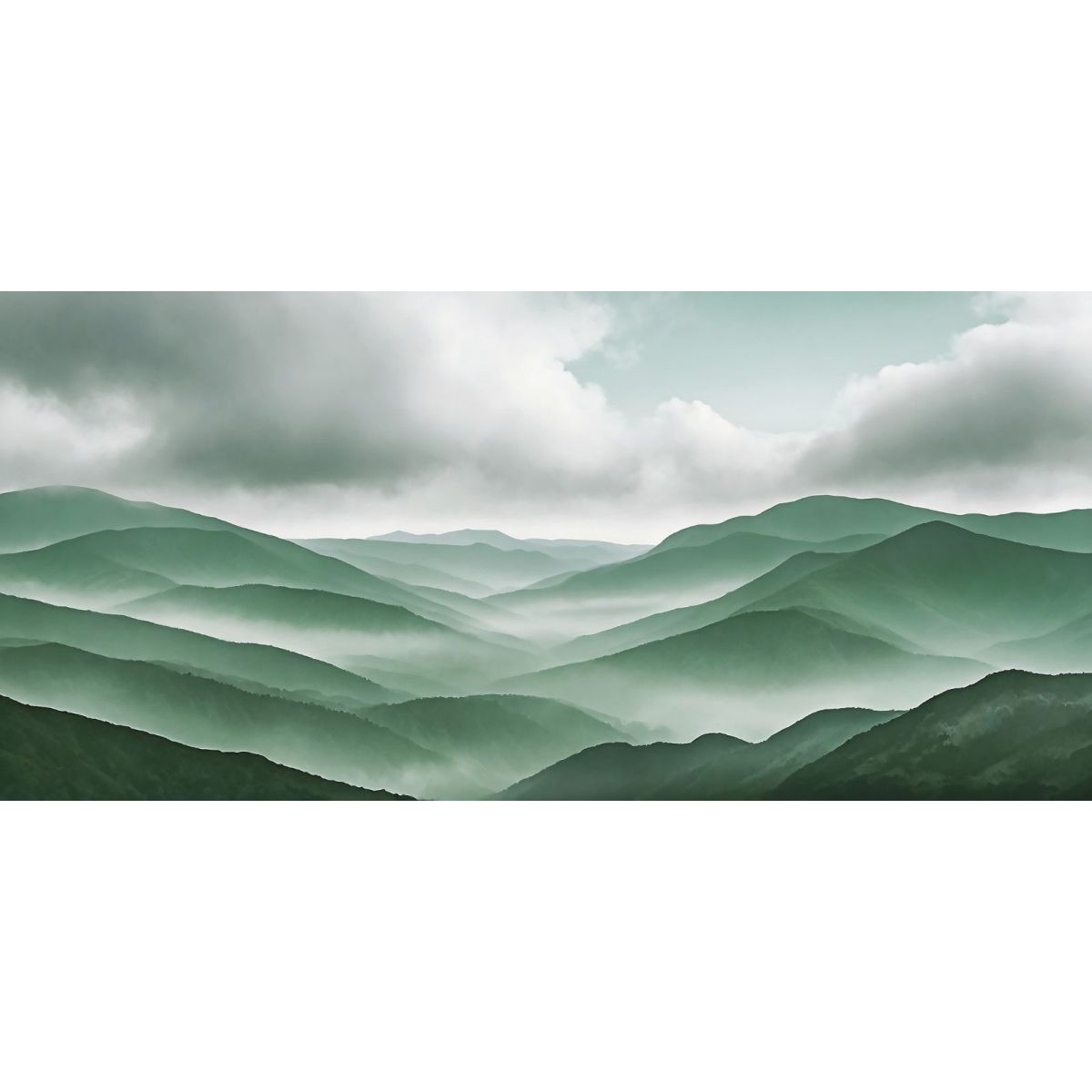 Abstract Landscape Painting Mountainous Landscape With Fog Green Hills And Cloudy Sky abl28 canvas print 