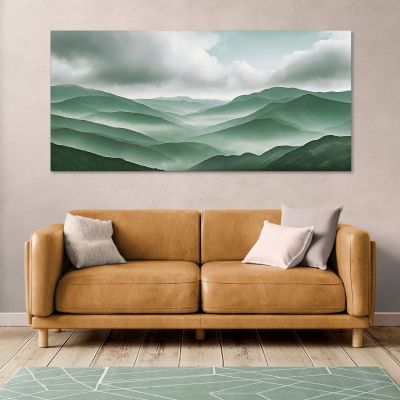 Abstract Landscape Painting Mountainous Landscape With Fog Green Hills And Cloudy Sky abl28 canvas print 