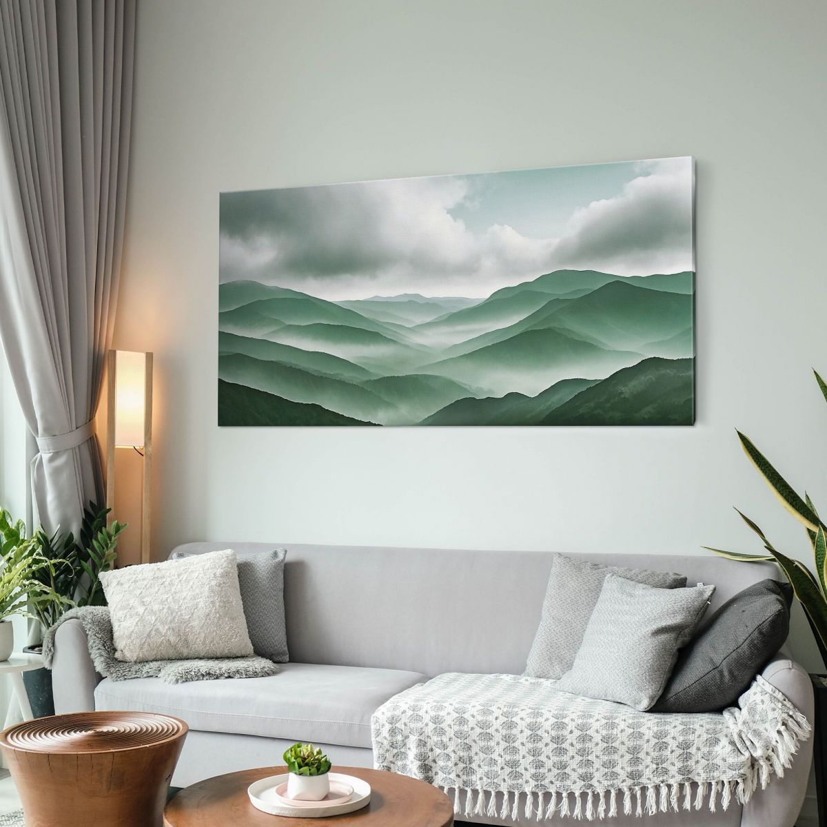 Abstract Landscape Painting Mountainous Landscape With Fog Green Hills And Cloudy Sky abl28 canvas print 