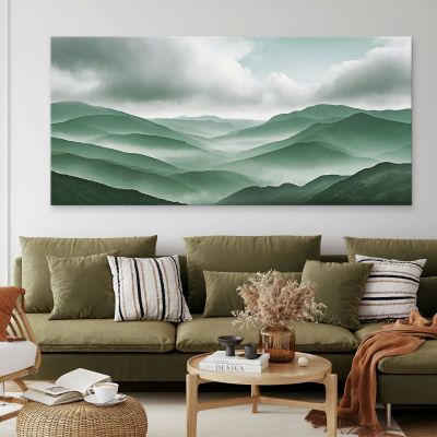 Abstract Landscape Painting Mountainous Landscape With Fog Green Hills And Cloudy Sky abl28 canvas print 