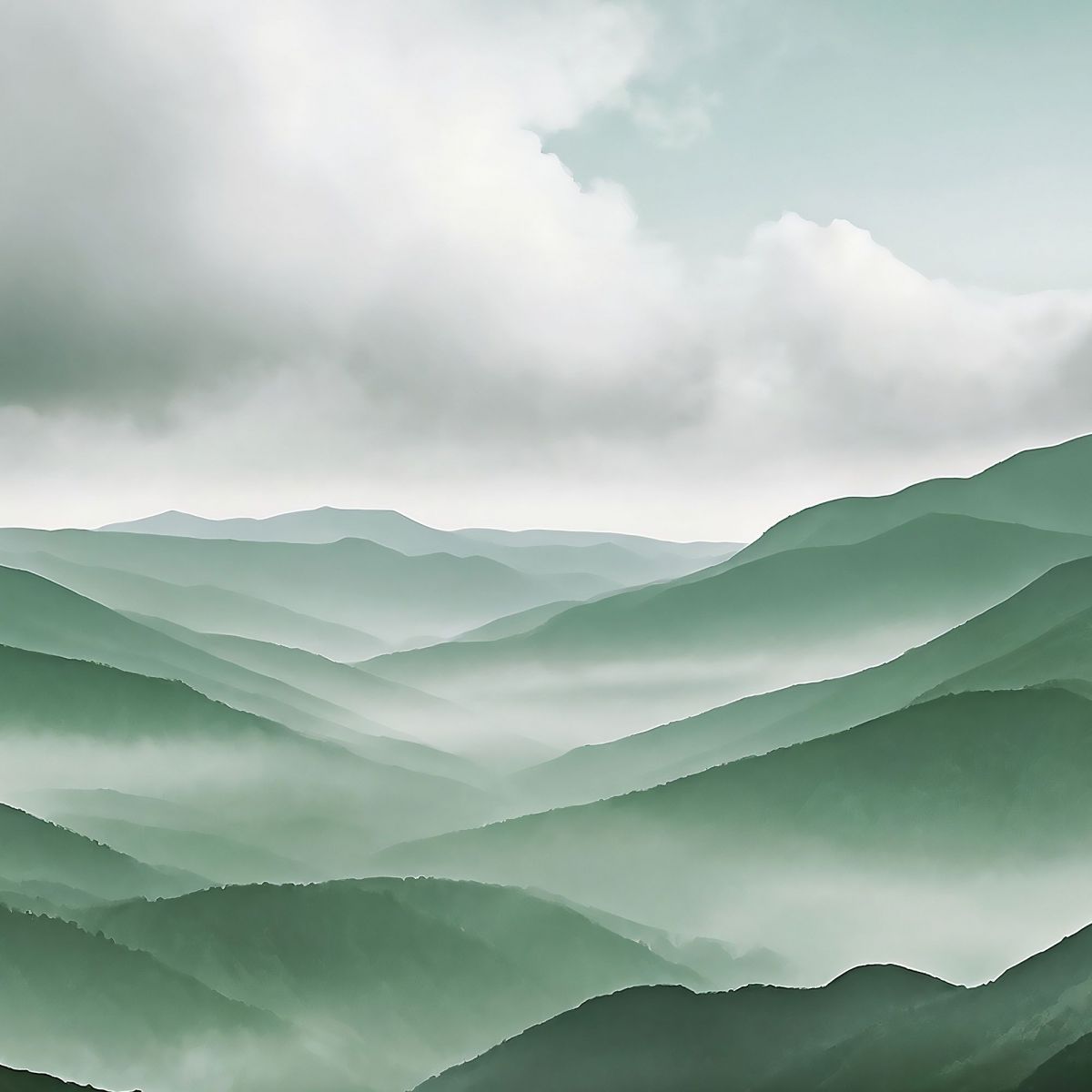 Abstract Landscape Painting Mountainous Landscape With Fog Green Hills And Cloudy Sky abl28 canvas print