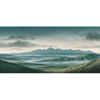 Abstract Landscape Painting Misty Mountainous Landscape With Green Hills And Cloudy Sky abl32 canvas print 