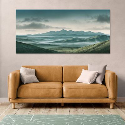 Abstract Landscape Painting Misty Mountainous Landscape With Green Hills And Cloudy Sky abl32 canvas print 