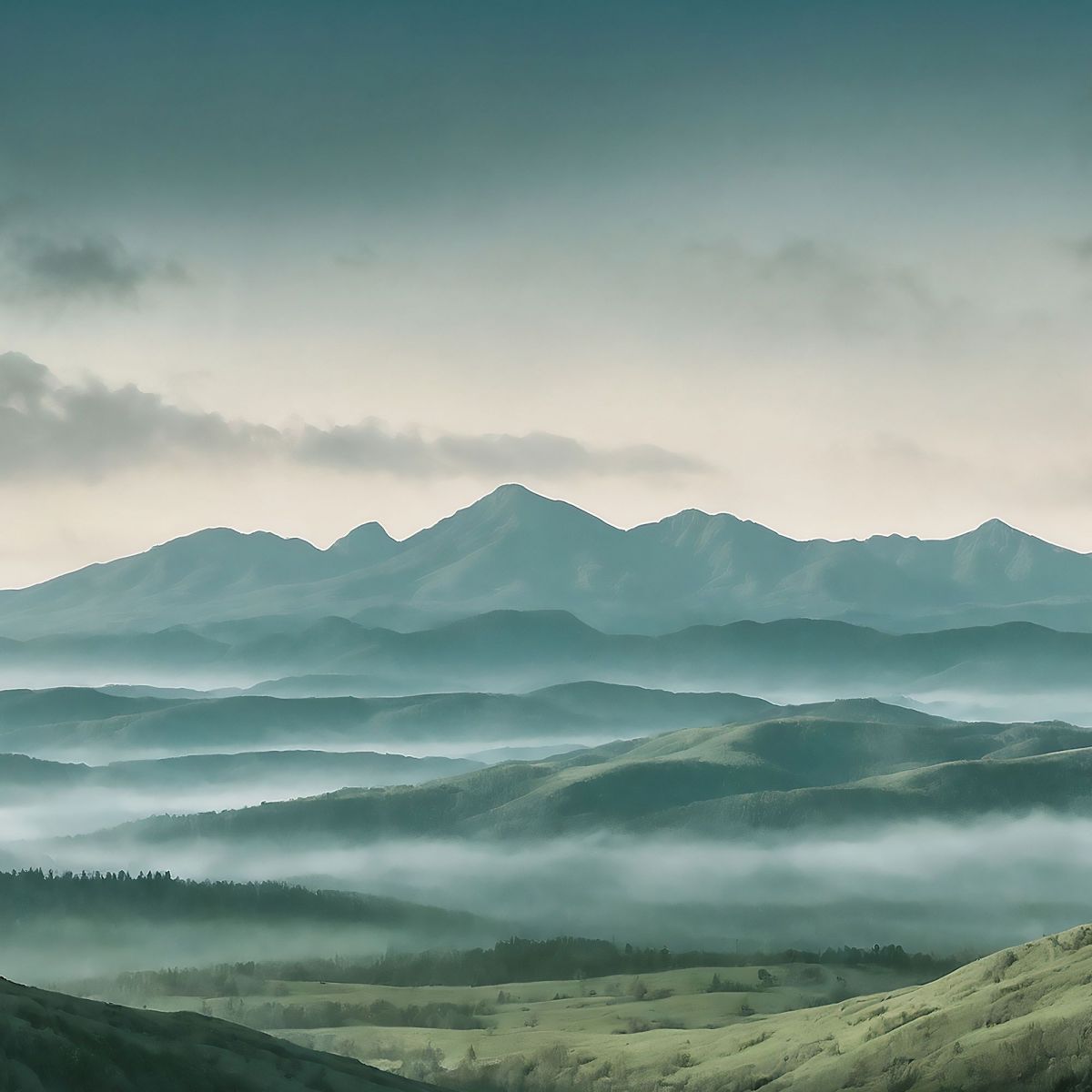 Abstract Landscape Painting Misty Mountainous Landscape With Green Hills And Cloudy Sky abl32 canvas print