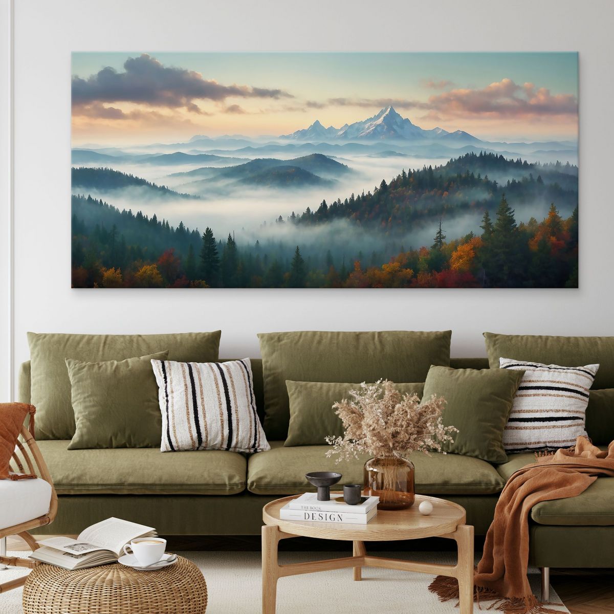 Abstract Landscape Painting Misty Mountainous Landscape With Colorful Autumn Forest abl33 canvas print 