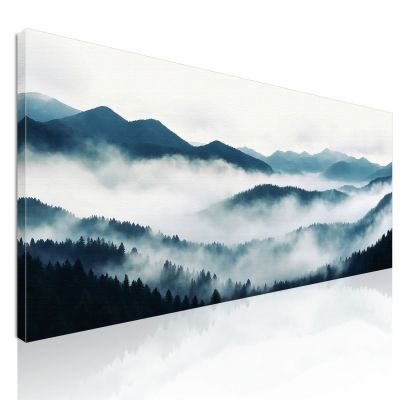 Abstract Landscape Painting Misty Mountainous Landscape With Pine Forest And Blue Hills abl35 canvas print 