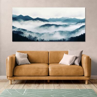 Abstract Landscape Painting Misty Mountainous Landscape With Pine Forest And Blue Hills abl35 canvas print 