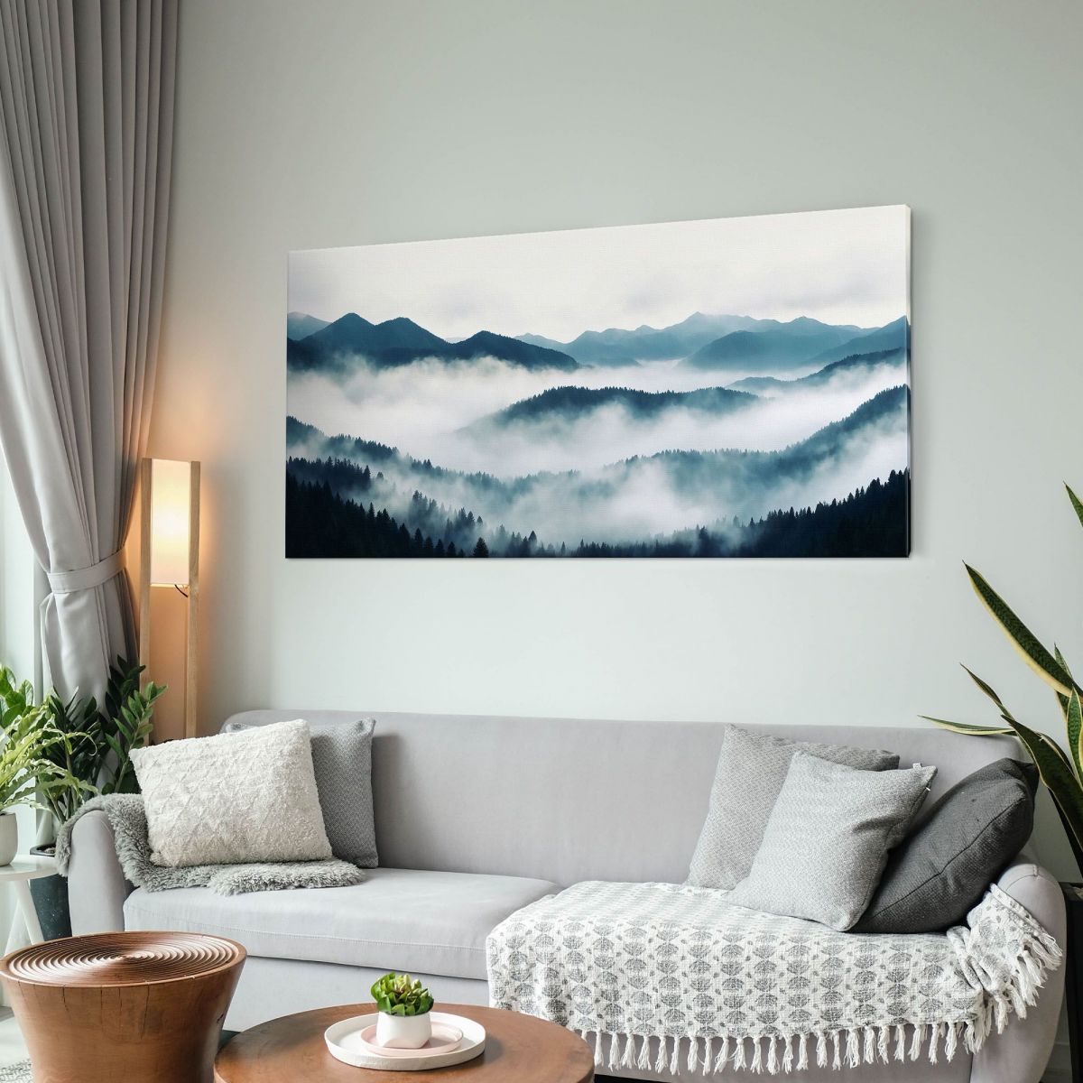 Abstract Landscape Painting Misty Mountainous Landscape With Pine Forest And Blue Hills abl35 canvas print 