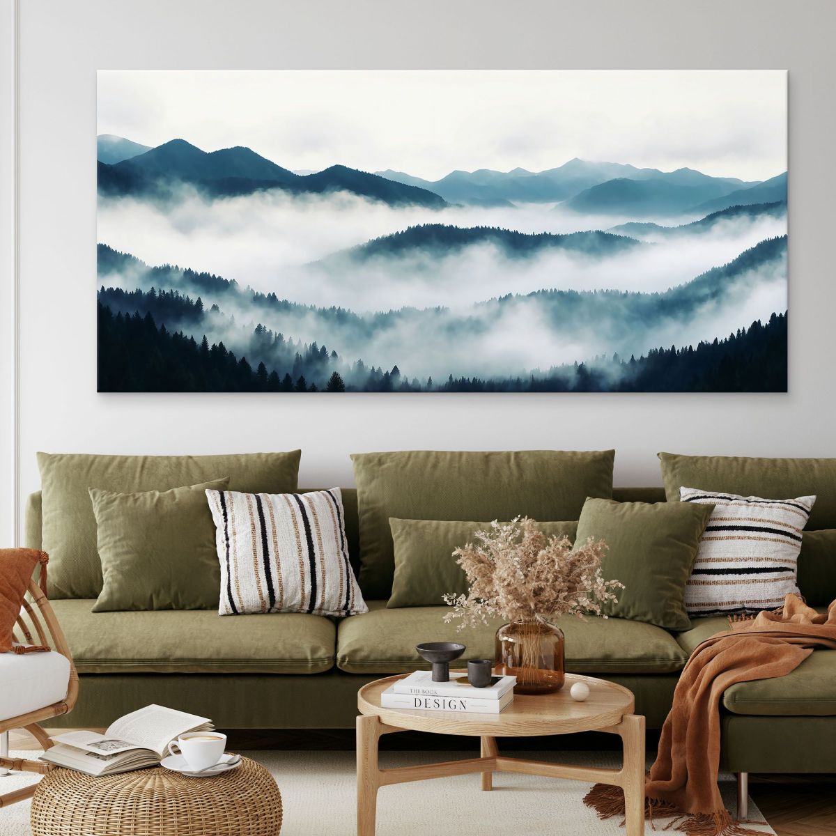 Abstract Landscape Painting Misty Mountainous Landscape With Pine Forest And Blue Hills abl35 canvas print 