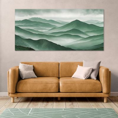 Abstract Landscape Painting Green Mountainous Landscape Foggy Scenery abl38 canvas print 