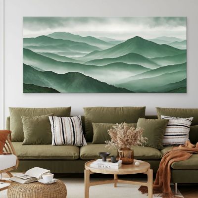 Abstract Landscape Painting Green Mountainous Landscape Foggy Scenery abl38 canvas print 