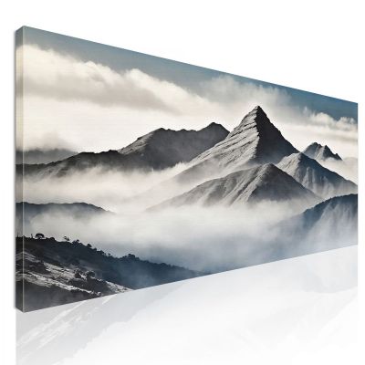 Abstract Landscape Painting Misty Mountain Peaks With Blue Sky abl39 canvas print 