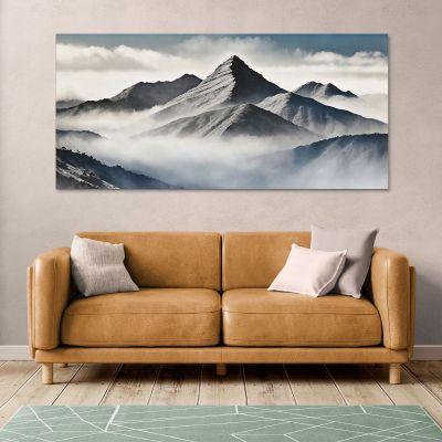 Abstract Landscape Painting Misty Mountain Peaks With Blue Sky abl39 canvas print 