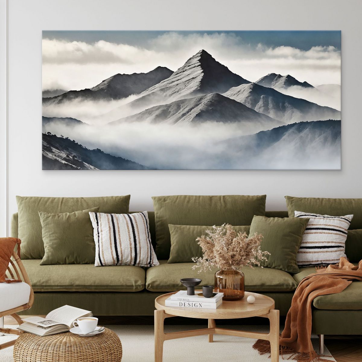 Abstract Landscape Painting Misty Mountain Peaks With Blue Sky abl39 canvas print 