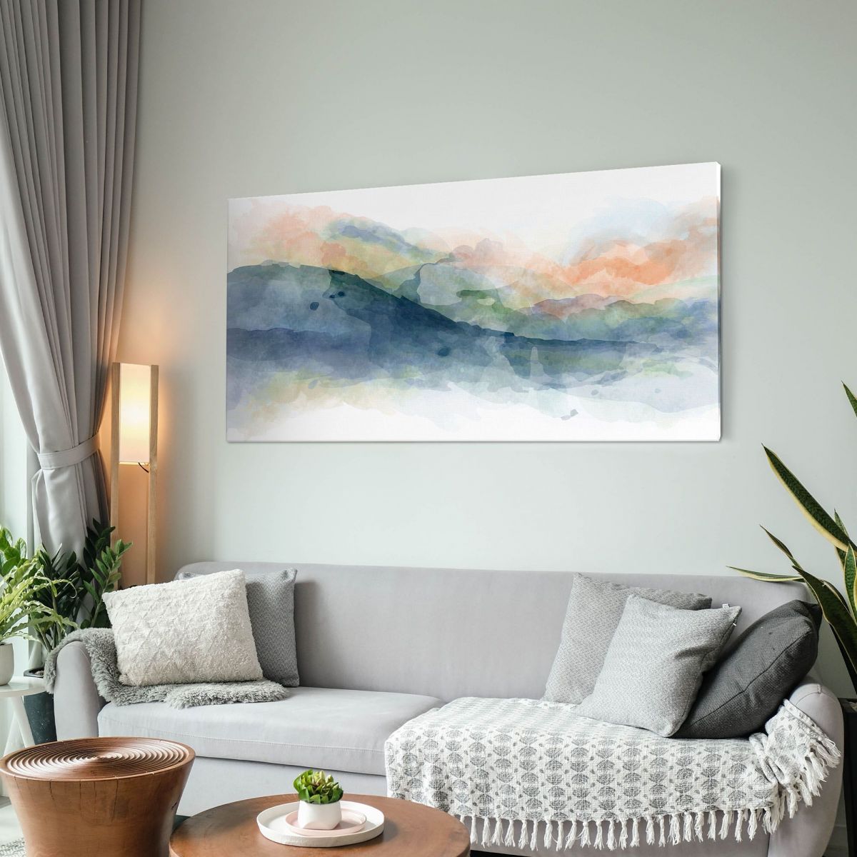 Abstract Shapes Painting Multicolored Hill In Watercolor absh2 canvas print 