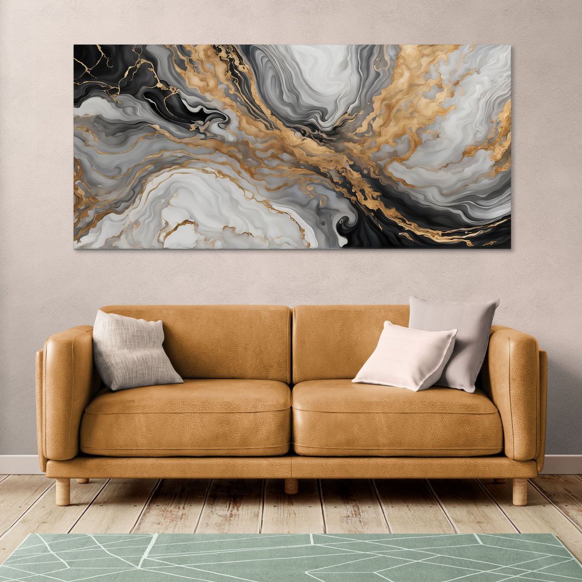 Painting Of Abstract Shapes In Golden Marble And Monochromatic Tones absh27 canvas print 