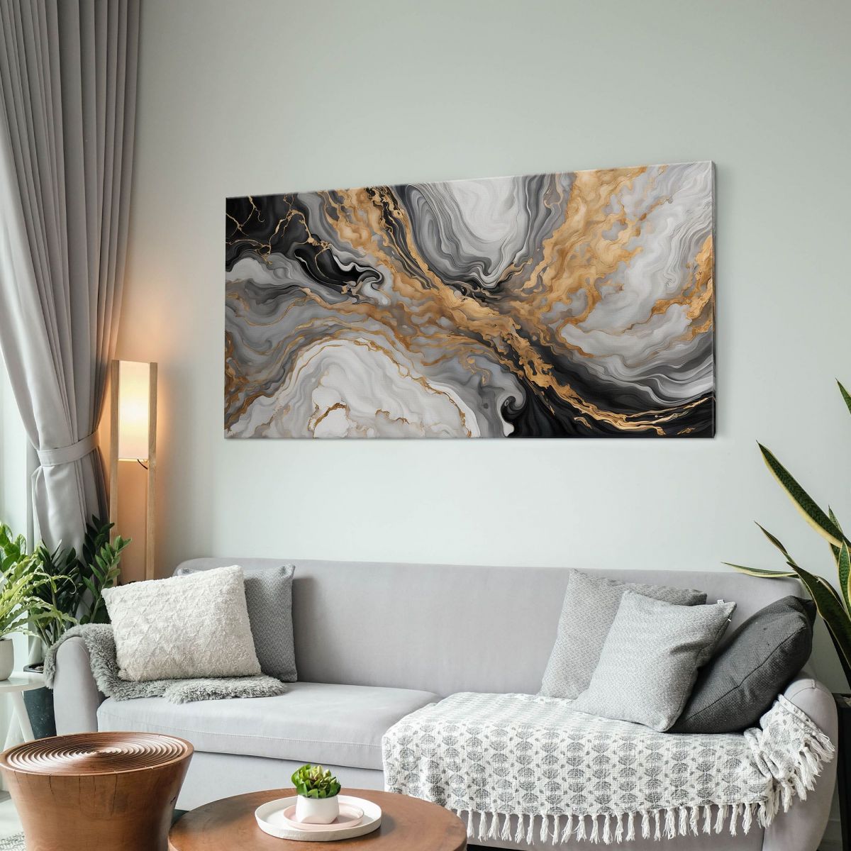 Painting Of Abstract Shapes In Golden Marble And Monochromatic Tones absh27 canvas print 