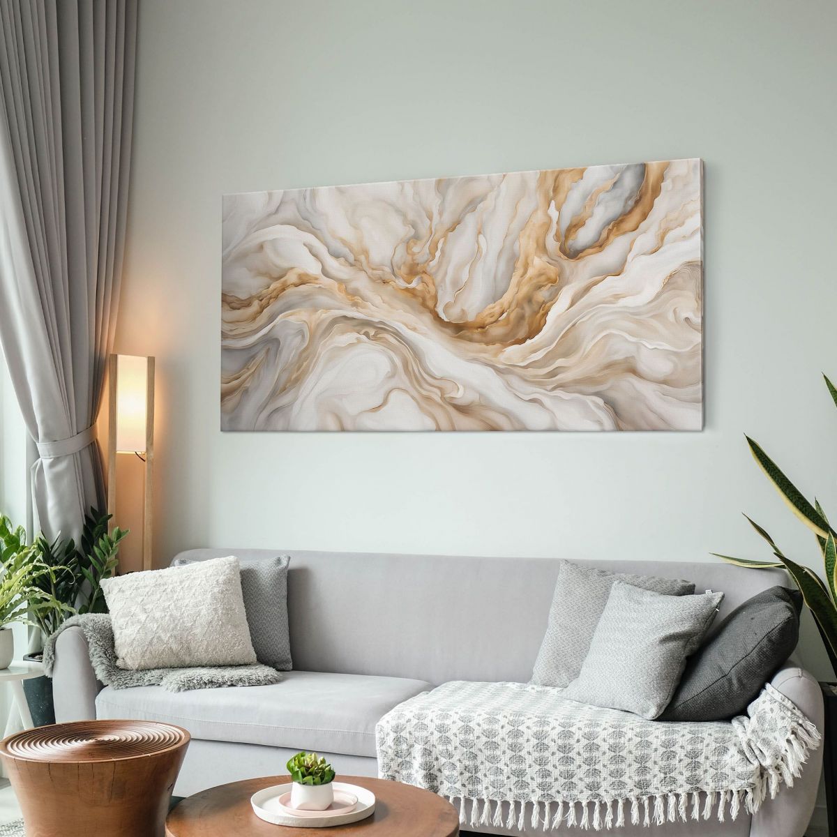 Framework Of Abstract Shapes Beige And White Waves absh31 canvas print 