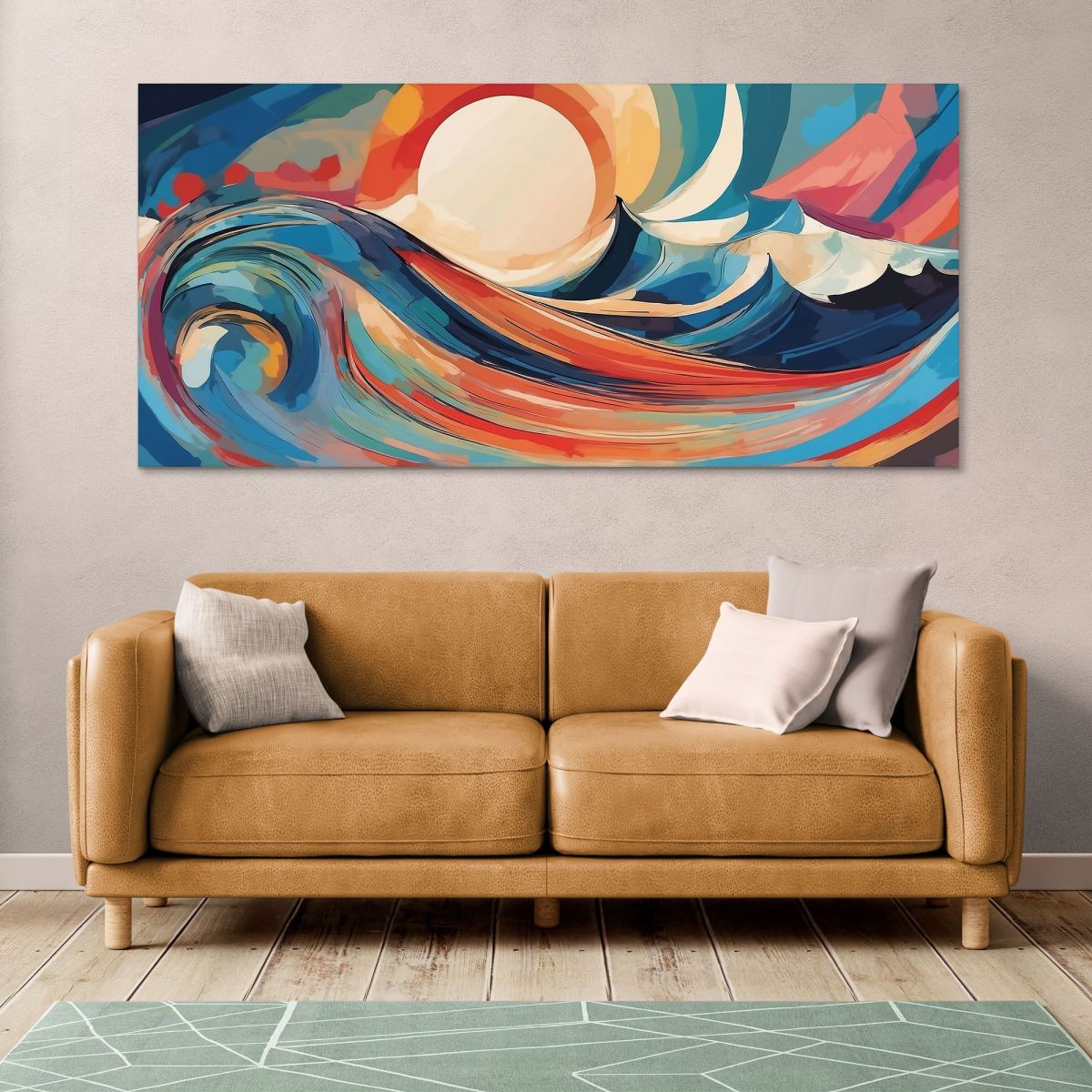 Abstract Shapes Painting Sunrise On Colorful Waves absh36 canvas print 