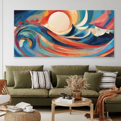 Abstract Shapes Painting Sunrise On Colorful Waves absh36 canvas print 