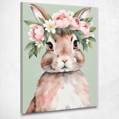 Painting For Children'S Bedroom Bunny With Crown Of Flowers bana6 canvas print 