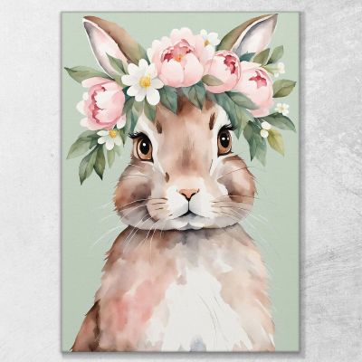 Painting For Children'S Bedroom Bunny With Crown Of Flowers bana6 canvas print 