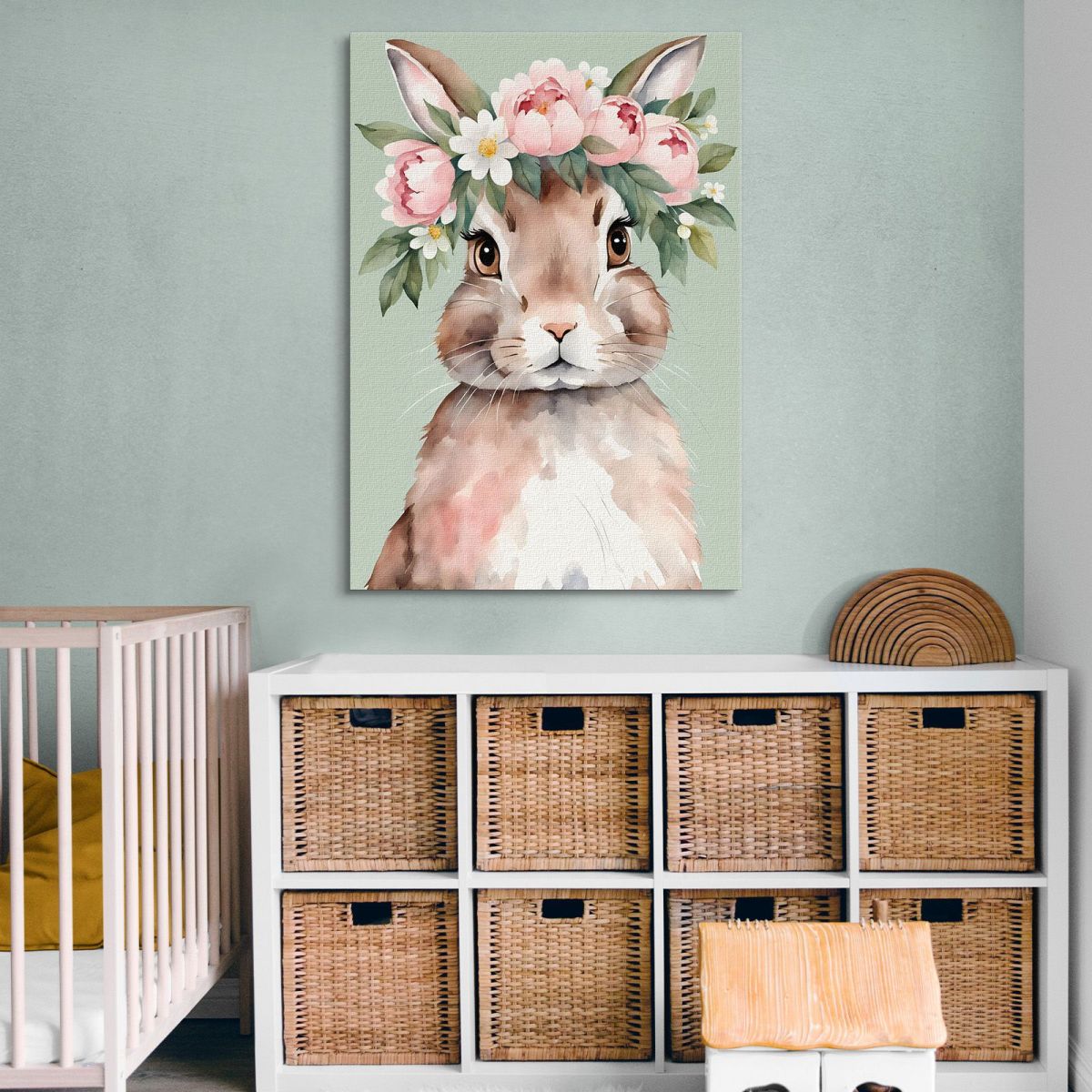 Painting For Children'S Bedroom Bunny With Crown Of Flowers bana6 canvas print 