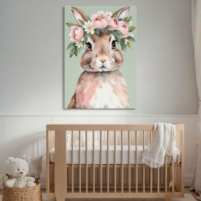 Painting For Children'S Bedroom Bunny With Crown Of Flowers bana6 canvas print 