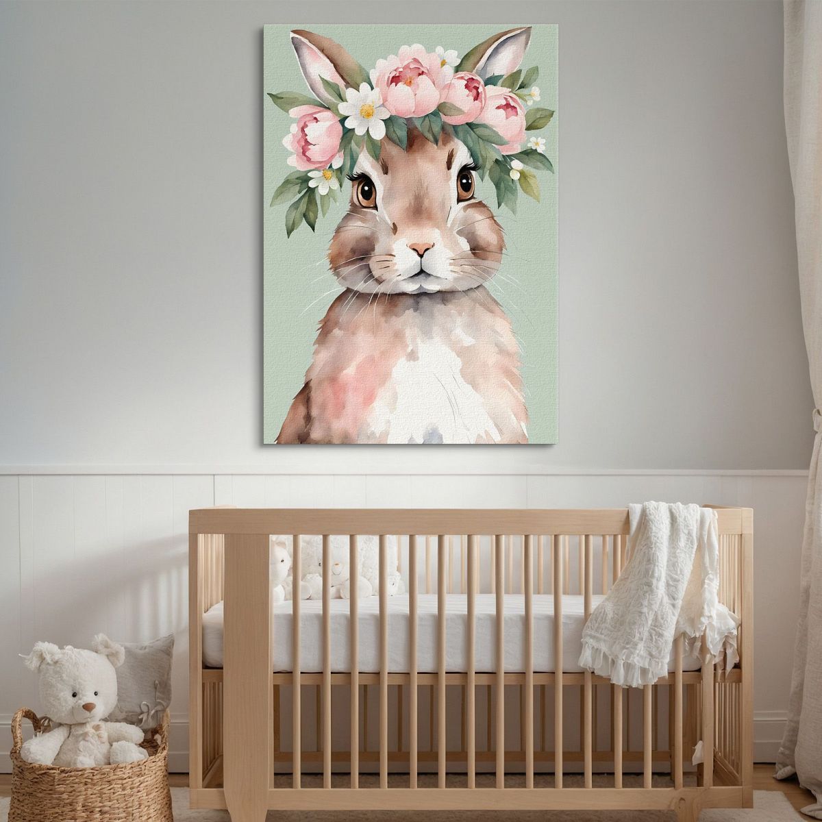 Painting For Children'S Bedroom Bunny With Crown Of Flowers bana6 canvas print 