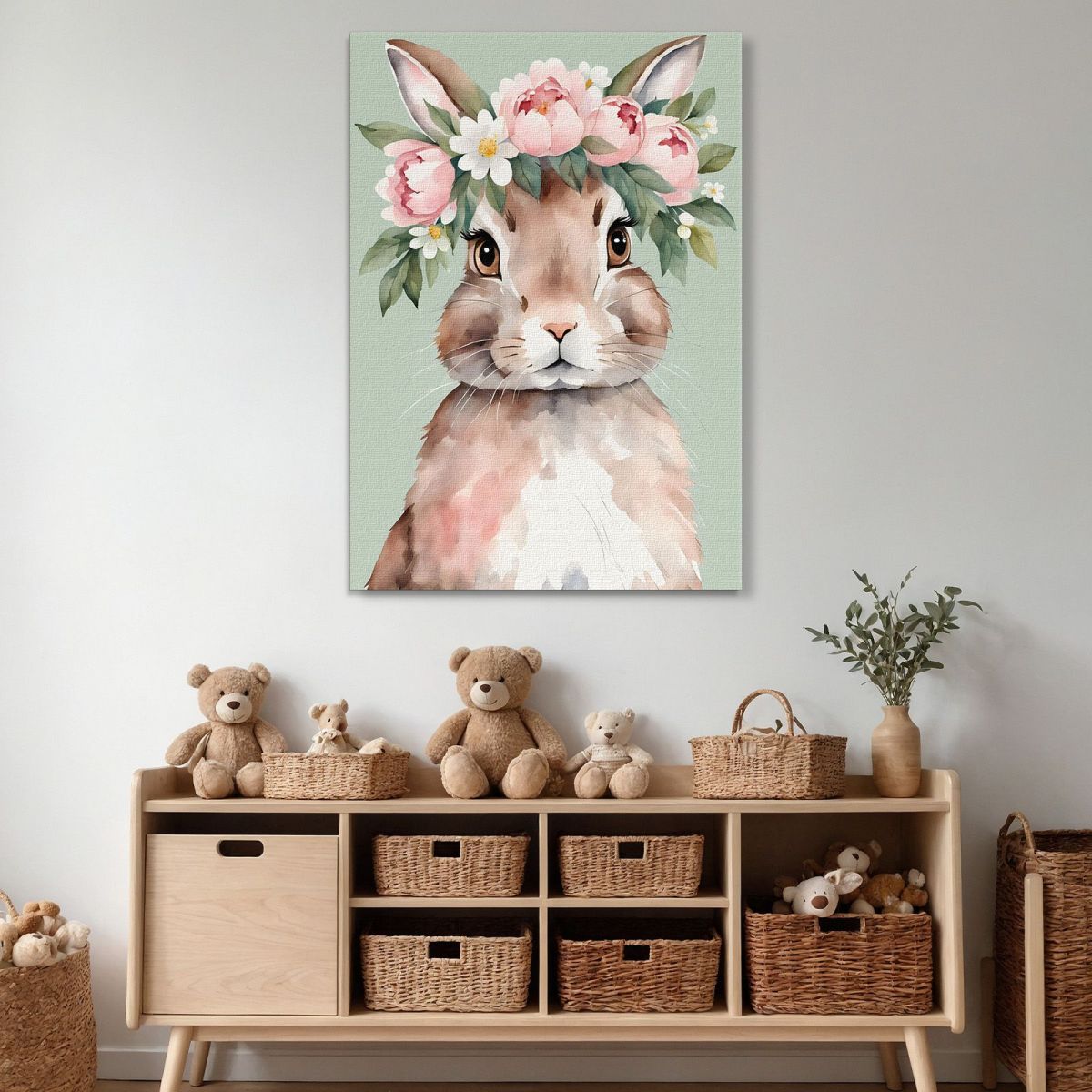 Painting For Children'S Bedroom Bunny With Crown Of Flowers bana6 canvas print 