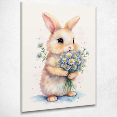 Painting For Children'S Bedroom Sweet Bunny With White Flowers bana7 canvas print 