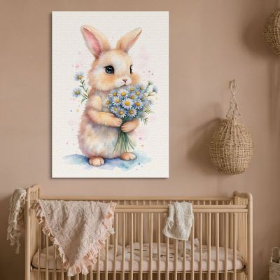 Painting For Children'S Bedroom Sweet Bunny With White Flowers bana7 canvas print 