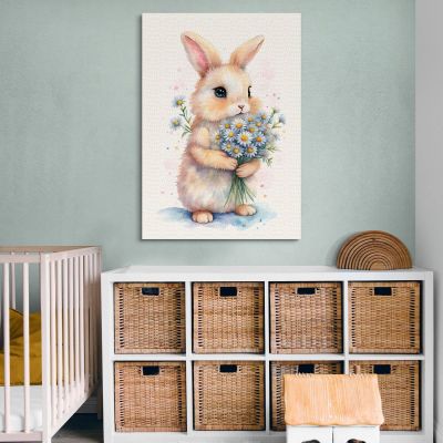 Painting For Children'S Bedroom Sweet Bunny With White Flowers bana7 canvas print 