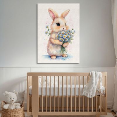 Painting For Children'S Bedroom Sweet Bunny With White Flowers bana7 canvas print 