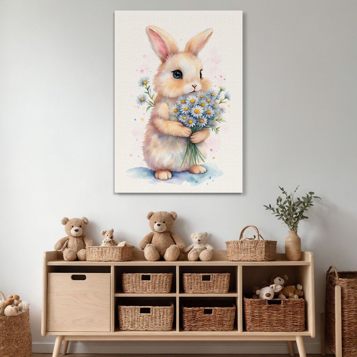 Painting For Children'S Bedroom Sweet Bunny With White Flowers bana7 canvas print 