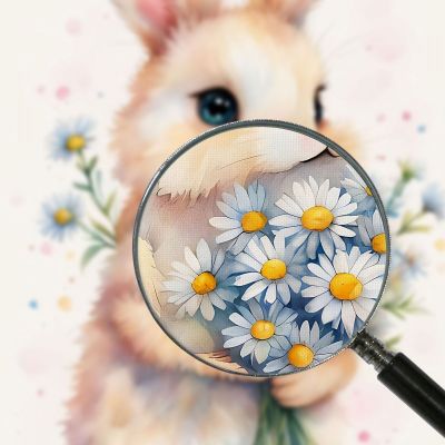 Painting For Children'S Bedroom Sweet Bunny With White Flowers bana7 canvas print