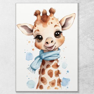 Picture For Newborn Bedroom Decoration Giraffe With Blue Scarf bana9 canvas print 