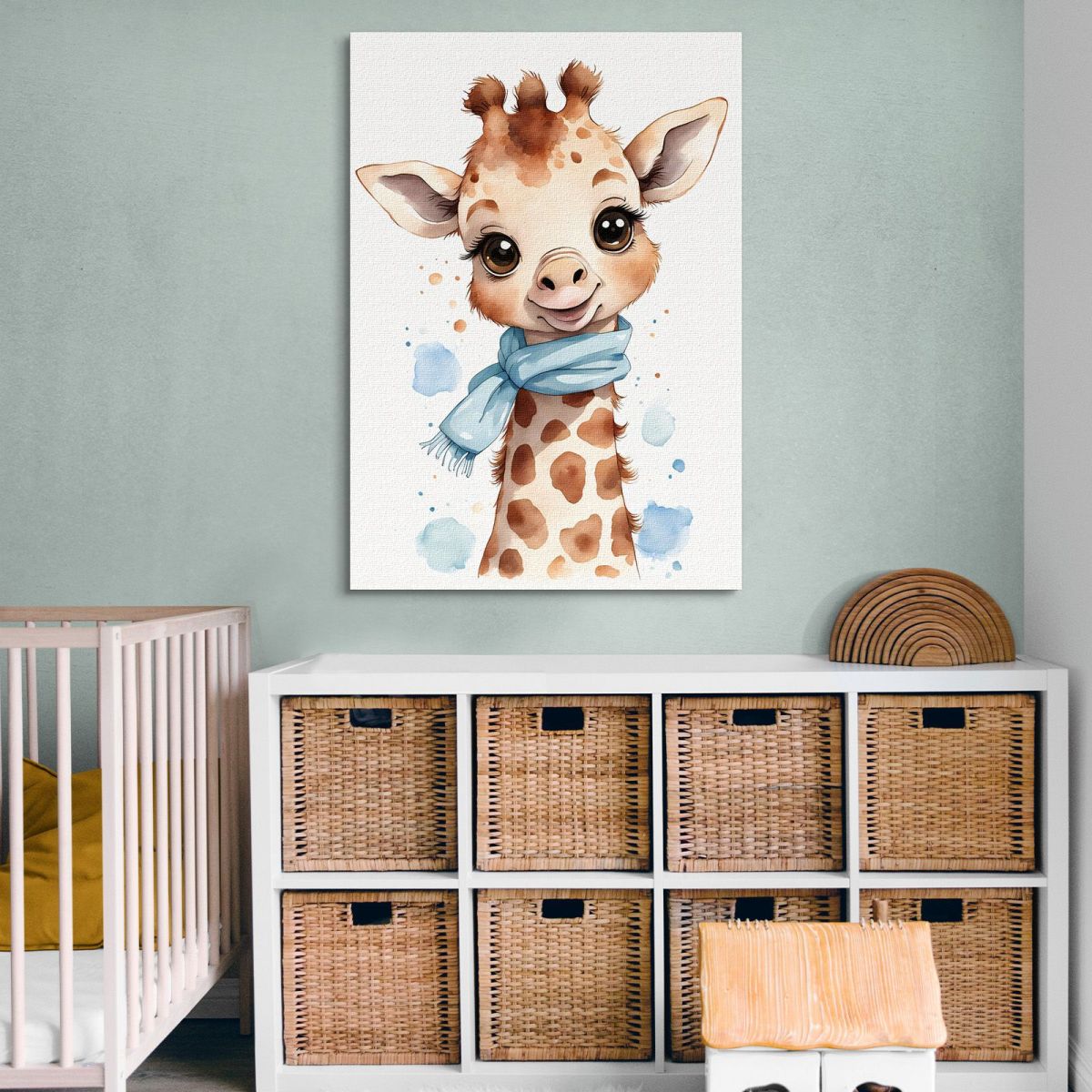 Picture For Newborn Bedroom Decoration Giraffe With Blue Scarf bana9 canvas print 