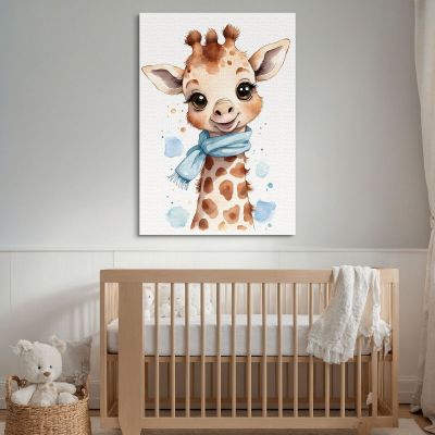 Picture For Newborn Bedroom Decoration Giraffe With Blue Scarf bana9 canvas print 