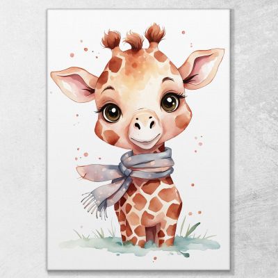 Decoration For Bedroom Nursery Picture Cute Baby Giraffe With Gray Scarf bana10 canvas print 