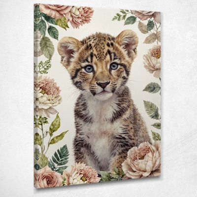 Picture For Nursery Decoration For Children Sweet Leopard Cub With Flowers bana12 canvas print 