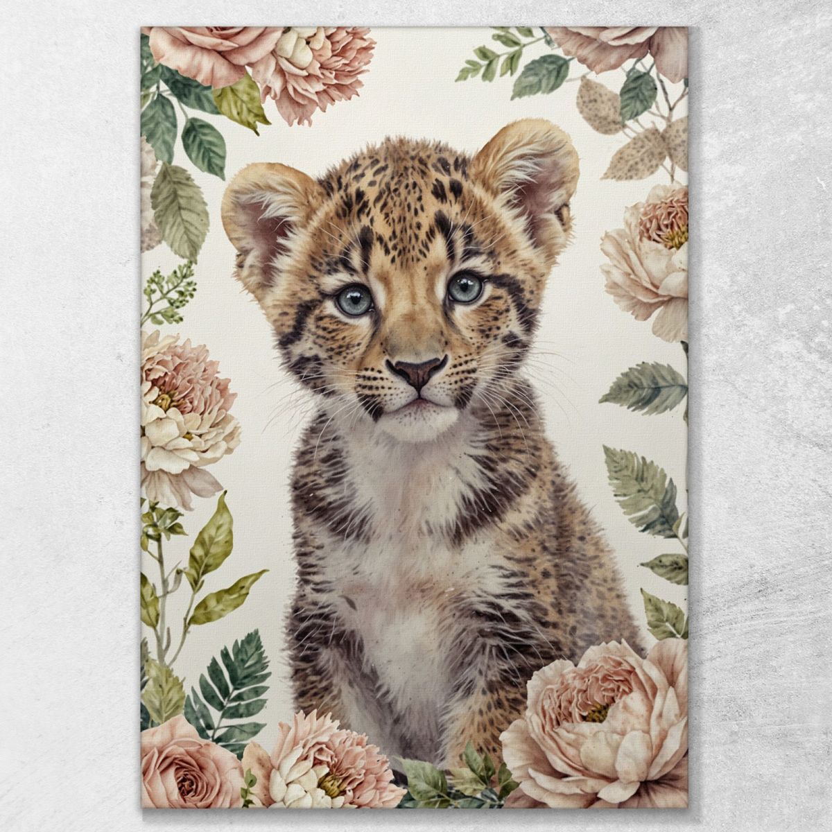 Picture For Nursery Decoration For Children Sweet Leopard Cub With Flowers bana12 canvas print 