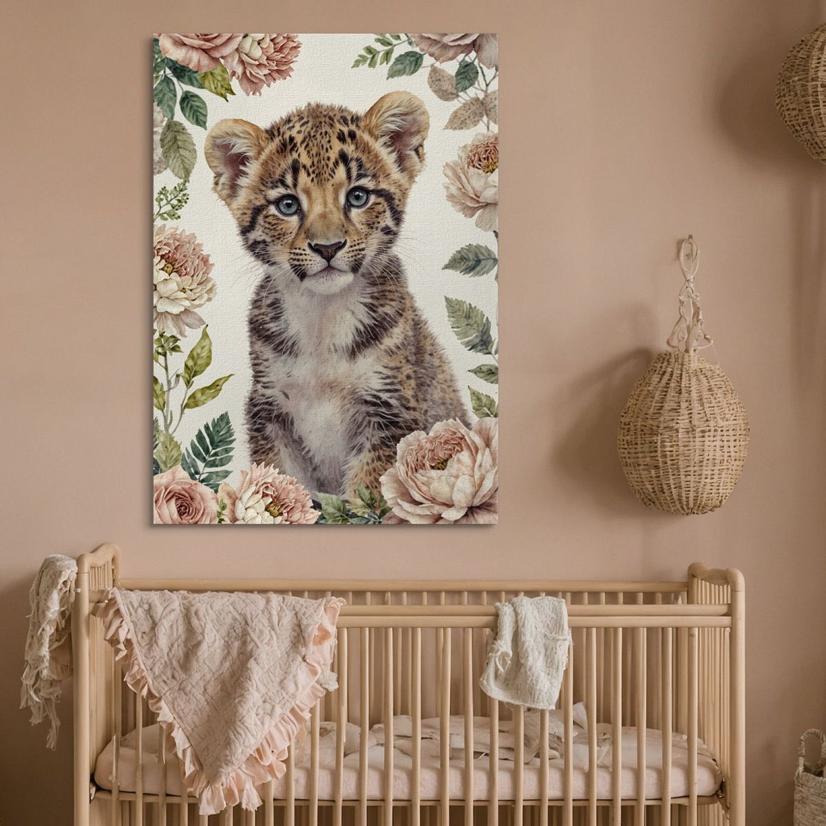 Picture For Nursery Decoration For Children Sweet Leopard Cub With Flowers bana12 canvas print 