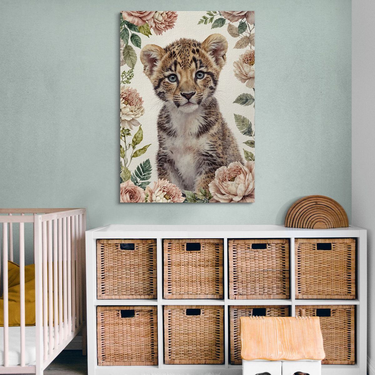 Picture For Nursery Decoration For Children Sweet Leopard Cub With Flowers bana12 canvas print 