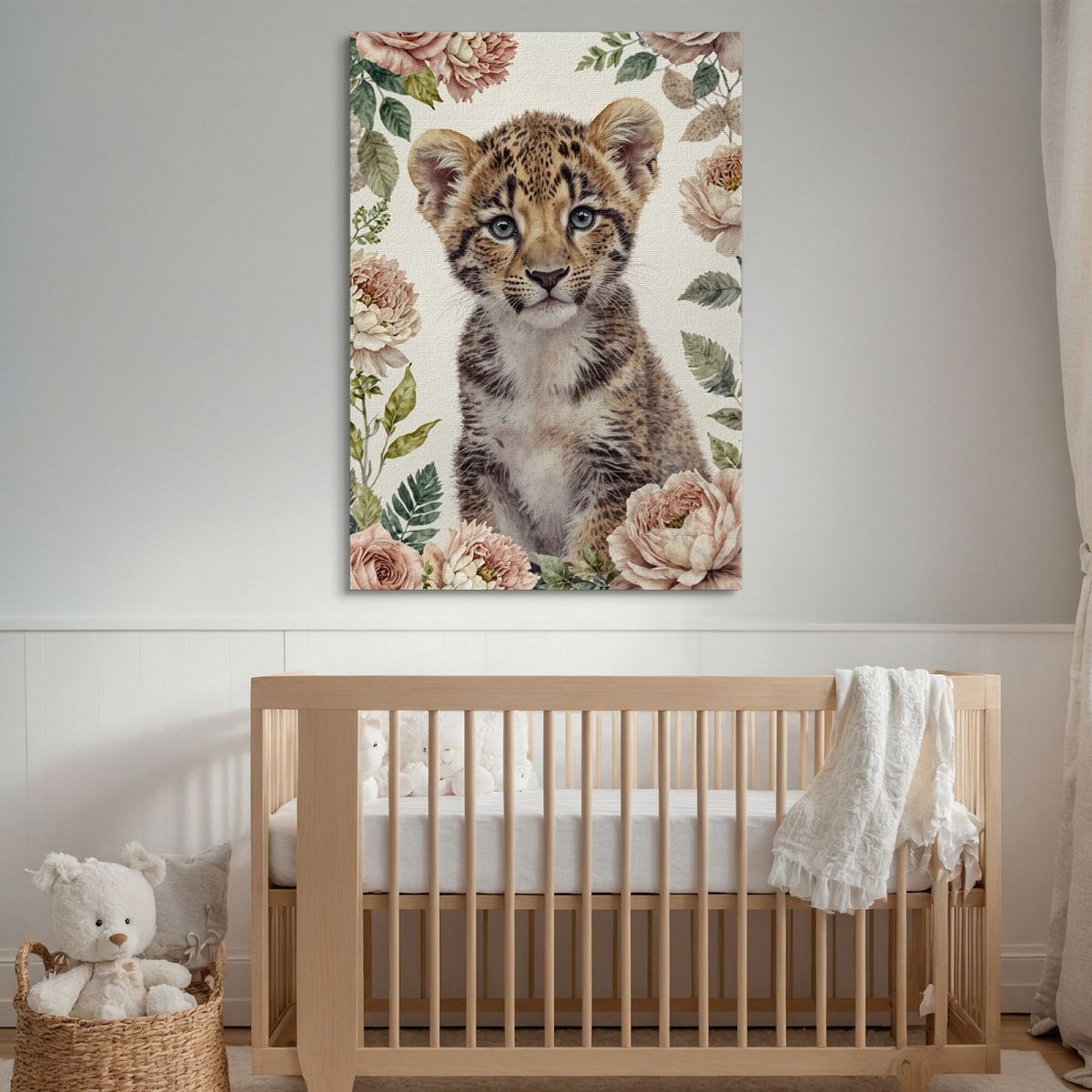 Picture For Nursery Decoration For Children Sweet Leopard Cub With Flowers bana12 canvas print 