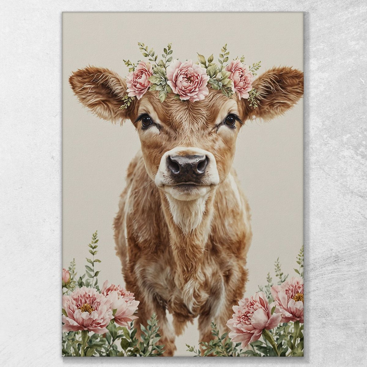 Picture For Baby Girl Decoration For Bedroom Cute Cow With Flower Crown bana13 canvas print 