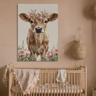 Picture For Baby Girl Decoration For Bedroom Cute Cow With Flower Crown bana13 canvas print 